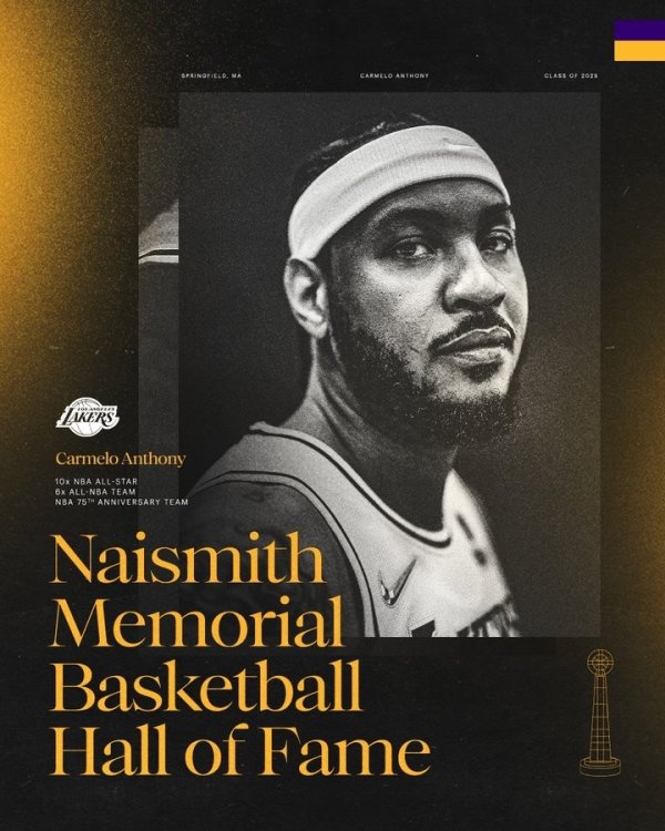 Điểm dừng chân cuối cùng của sự nghiệp của bạn! Lakers chính thức đăng hình ảnh để chúc mừng Anthony đã được giới thiệu vào Hội trường Danh vọng